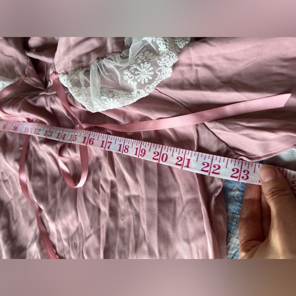 Pink White Lace Collar Coquette Girl Cottagecore Long Sleeve Nightgown Sleepwear - Picture 8 of 9